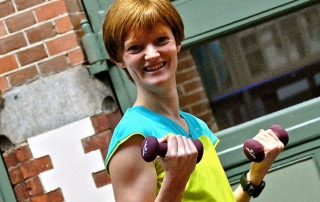 Lorna with dumbbells