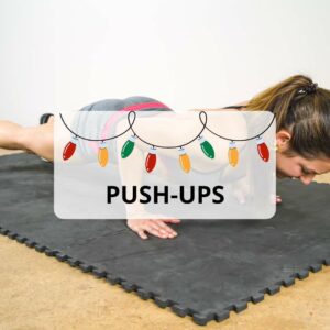 Text push ups with lady performing a push up exercise